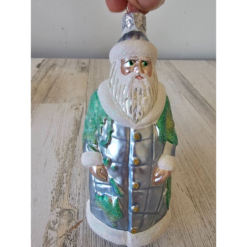 Patricia breen global world Earth Santa ornament‎ continental glitter green Xmas
